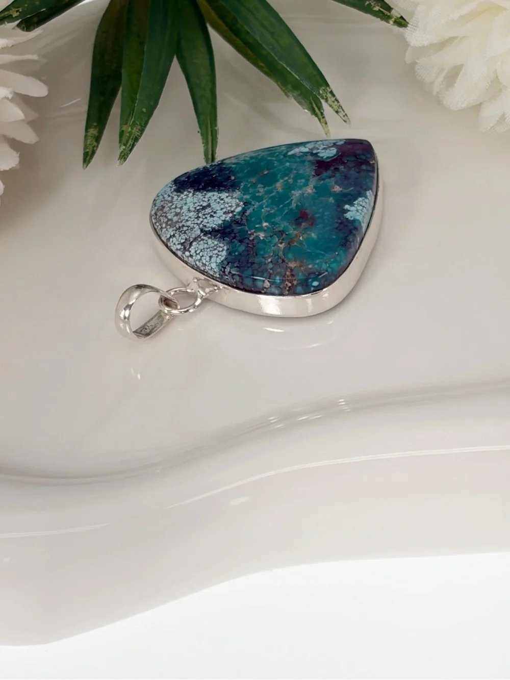 Sterling Silver 925 Southwest Spiderweb Matrix Turquoise Pendant Chunky New